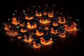 Fototapete - Developing a digital network for smart homes and cities. smart citi and network communication concepts. Generative AI