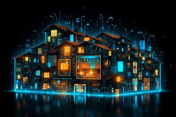 Poster - Developing a digital network for smart homes and cities. smart citi and network communication concepts. Generative AI
