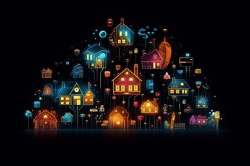 Fototapete - Developing a digital network for smart homes and cities. smart citi and network communication concepts. Generative AI