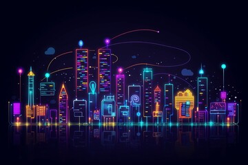 Fototapete - Developing a digital network for smart homes and cities. smart citi and network communication concepts. Generative AI