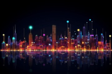 Fototapete - Developing a digital network for smart homes and cities. smart citi and network communication concepts. Generative AI