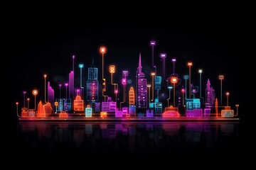 Fototapete - Developing a digital network for smart homes and cities. smart citi and network communication concepts. Generative AI