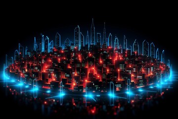 Poster - Developing a digital network for smart homes and cities. smart citi and network communication concepts. Generative AI