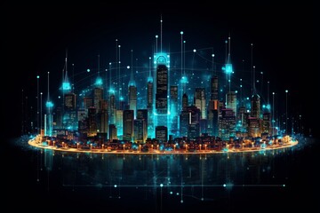 Poster - Developing a digital network for smart homes and cities. smart citi and network communication concepts. Generative AI