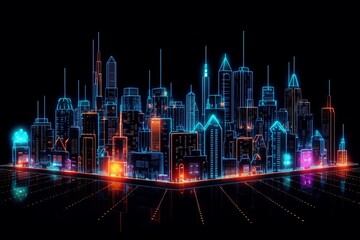 Fototapete - Developing a digital network for smart homes and cities. smart citi and network communication concepts. Generative AI