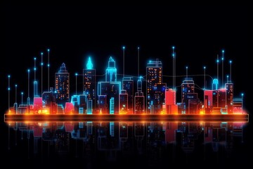 Fototapete - Developing a digital network for smart homes and cities. smart citi and network communication concepts. Generative AI