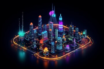 Fototapete - Developing a digital network for smart homes and cities. smart citi and network communication concepts. Generative AI