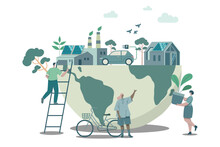 Eco Friendly Sustainable, People Help Take Care And Make This World A Better Place, Climate Change Problem Concepts. Vector Design Illustration.