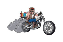 Vector Illustration Of A Pig Riding A Chopper Motorcycle