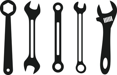 Wall Mural -  Black silhouette of Wrenches 