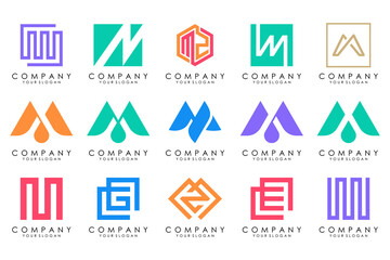 Set of letter M logo design vector. Collection of modern M letter design in colorful.