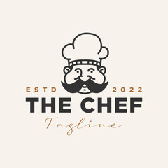 Vintage head of chef cooking food logo design template inspiration