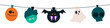 Flag with pumpkins, monsters, vampire bats, skulls and ghosts motif for Halloween decoration on transparent background
