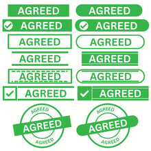 Set Of Agreed Rubber Stamp. Green Agreed Rubber Stamp, Check Mark Icon Design, Confirmation Concept, Vector Illustration Isolated