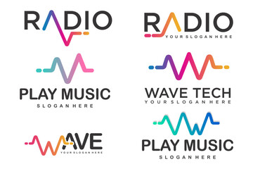 Sound wave icons set . Music waves symbols. Audio logos template. Voice equalizer emblems idea.