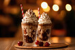 Chocolate milkshake with whipped cream and decorated on top , Fresh tasty with chocolate and cherry , berries , dripping sauce , Created with Generative Ai Technology