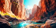 © Лилия Захарчук - Majestic canyon with steep cliffs, winding rivers, and layers of colorful rock formations . Generative AI