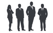 © DesignStory - Business people group gray silhouettes pose on white background, flat line vector and illustration.