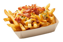 Transparent Background Of Cheddar And Bacon Fries And Chips. AI