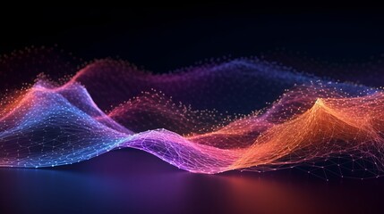 Cyber big data flow. Blockchain data fields. Network line connect stream. Concept of AI technology, digital communication, science research, 3D illustration music waves, Generative AI