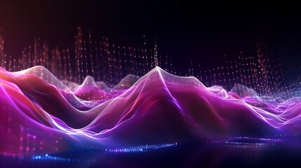 Cyber big data flow. Blockchain data fields. Network line connect stream. Concept of AI technology, digital communication, science research, 3D illustration music waves, Generative AI
