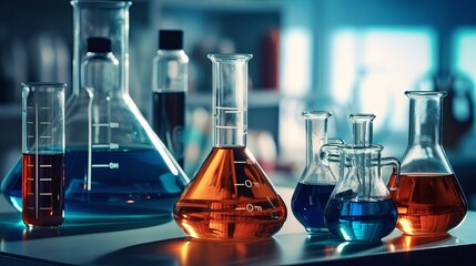 Wall Mural - laboratory equipment in laboratory - scientific glassware for chemical background - laboratory resea