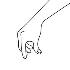 Grabbing hand. Man's hand pinching invisible item. Hand holding something with two fingers. Vector flat outline icon illustration isolated on white background.