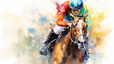 Fototapeta  - Painting of a Racing Horse Jockey, Generative AI
