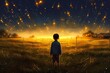 A child looking at a field of fireflies. generative AI