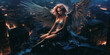 © alexkoral - sexy angel girl with wings in underwear on roof of skyscraper at night. Generative AI illustration