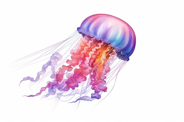 Wall Mural - Watercolor painting of jellyfish isolated on a white background created with Generative AI