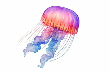 Wall Mural - Watercolor painting of jellyfish isolated on a white background created with Generative AI
