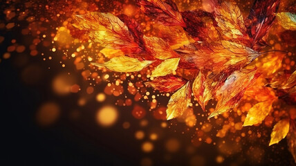 Wall Mural - red orange maple leaves on geometric squares background. generative ai