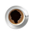 © 016Graphics - A full hot black coffee cup mug seen from above, top view isolated on a transparent background, Generative AI