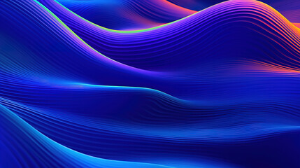 Wall Mural - Wavy blue illuminated lines, illustration. Generative Ai