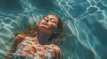 Young Woman Relaxing In The Swimming Pool Created With Generative AI Technology