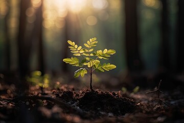 Close Up of a Young Plant Bathed in Morning Light. Embracing the Energy of New Beginnings. Cultivating Agriculture and Eco Living