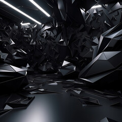 Abstract 3d rendering of chaotic polygonal shapes. Futuristic background