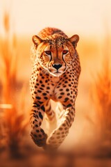 Wall Mural - Cheetah running through a field. Generative AI.