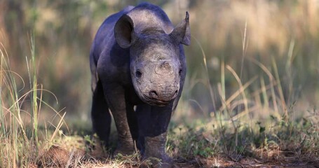 Wall Mural - a small black rhino is resting in the forest