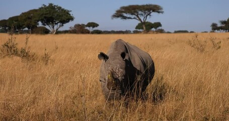 Wall Mural - White rhinos walk in the savannah