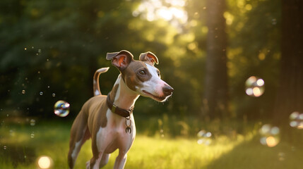 Wall Mural - dog playing with ball HD 8K wallpaper Stock Photographic Image