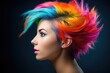 © Mustafa - A close - up shot of a young woman with a vibrant and colorful hairstyle, showcasing individuality and creativity. Generative AI