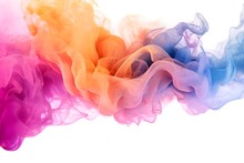  Abstract Colorful Smoke, Pink, Blue, Orange, Yellow, And Purple Smoke Bombs Isolated On The White Background. Abstract Colored Background, Created With Generative AI Technology