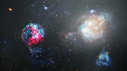 Wall Mural - space nebula travel exploration unidentified alien planets with double quasar in distant universe on