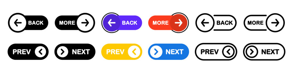 Fototapete - Previous and Next navigation buttons. Prev, next. Web page button for move to the next and previous item. Web buttons with arrow for web site and user interface . Web design elements