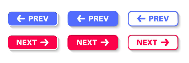 Fototapete - Previous and Next navigation buttons. Prev, next. Web page button for move to the next and previous item. Web buttons with arrow for web site and user interface . Web design elements
