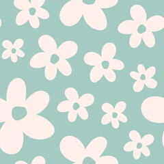 Green seamless pattern with beige flowers