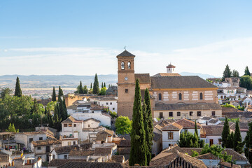 Canvas Print - Aerial view Church of San Salvador - Granada, Andalusia, Spain