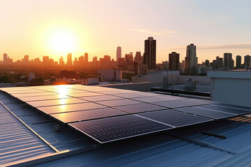 Wall Mural - solar panels on rooftop renewable energy in the city